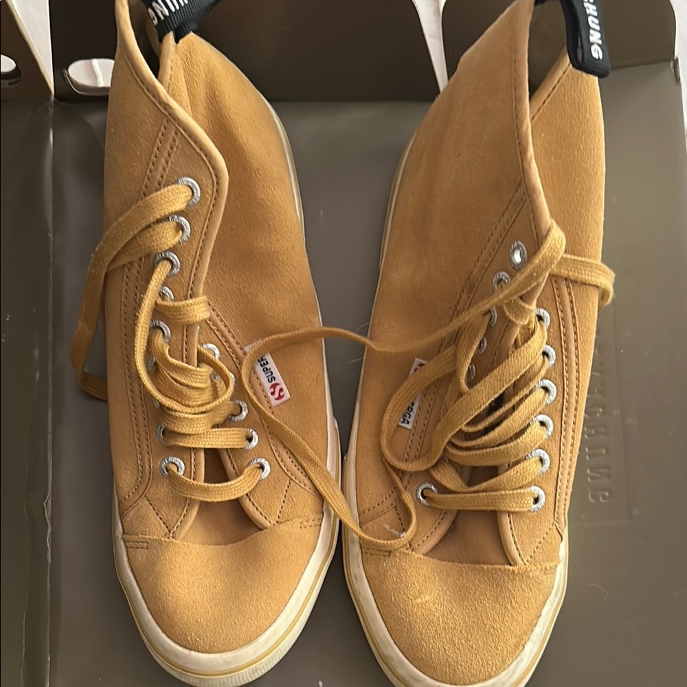 Alexa Chung for Superga Mustard  High-Top Sneakers with Suede Finish